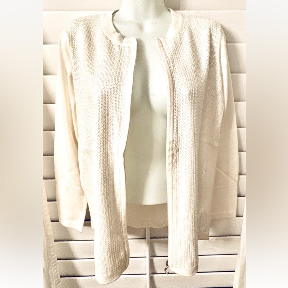 🐤QUACKER FACTORY🐤 FULL JEWEL ZIP SEQUIN “GLAMOUR & SHINE” CARDIGAN SWEATER